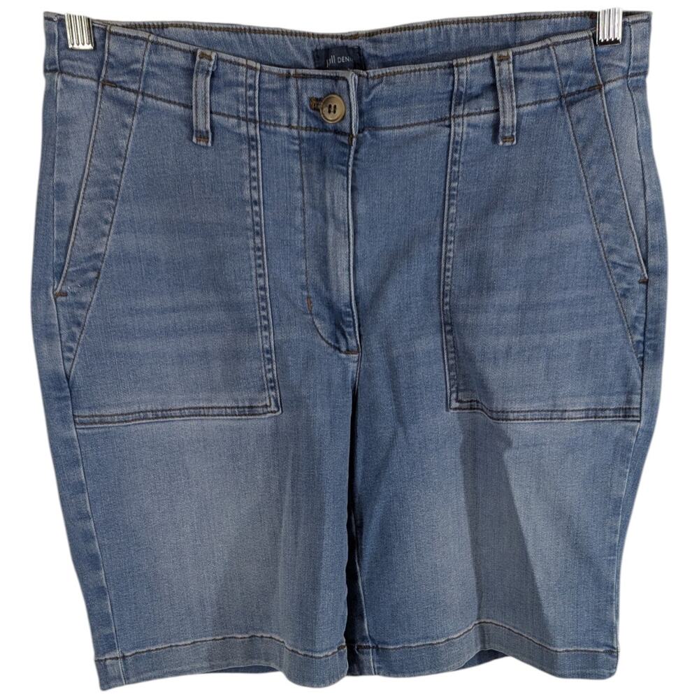 J. Jill Deep Patch Pockets Jean Shorts Womens Blue Denim Stretch Bermuda 10